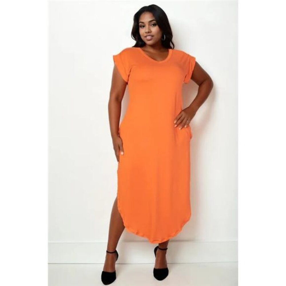 Plus Size Hidden Pocket Batwing Sleeve V Neck Long Dress